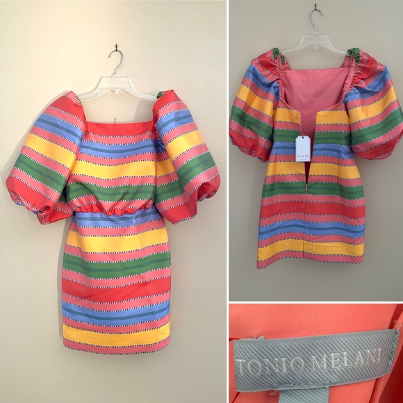 ANTONIO MELANI Dresses & Skirts - Antonio Melani The Nat Note -multicolor striped mini dress with puff sleeves 2